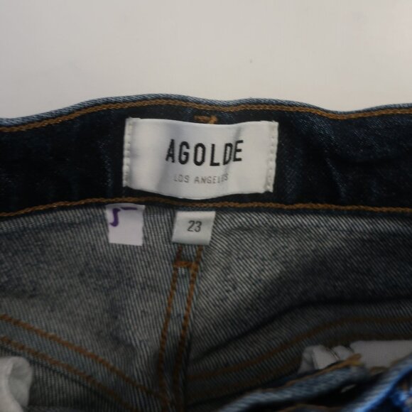 Womens Agolde Riley Long Blue Dark Wash Style A9090B-1255 Button-Fly Jeans 23 * - Picture 12 of 13